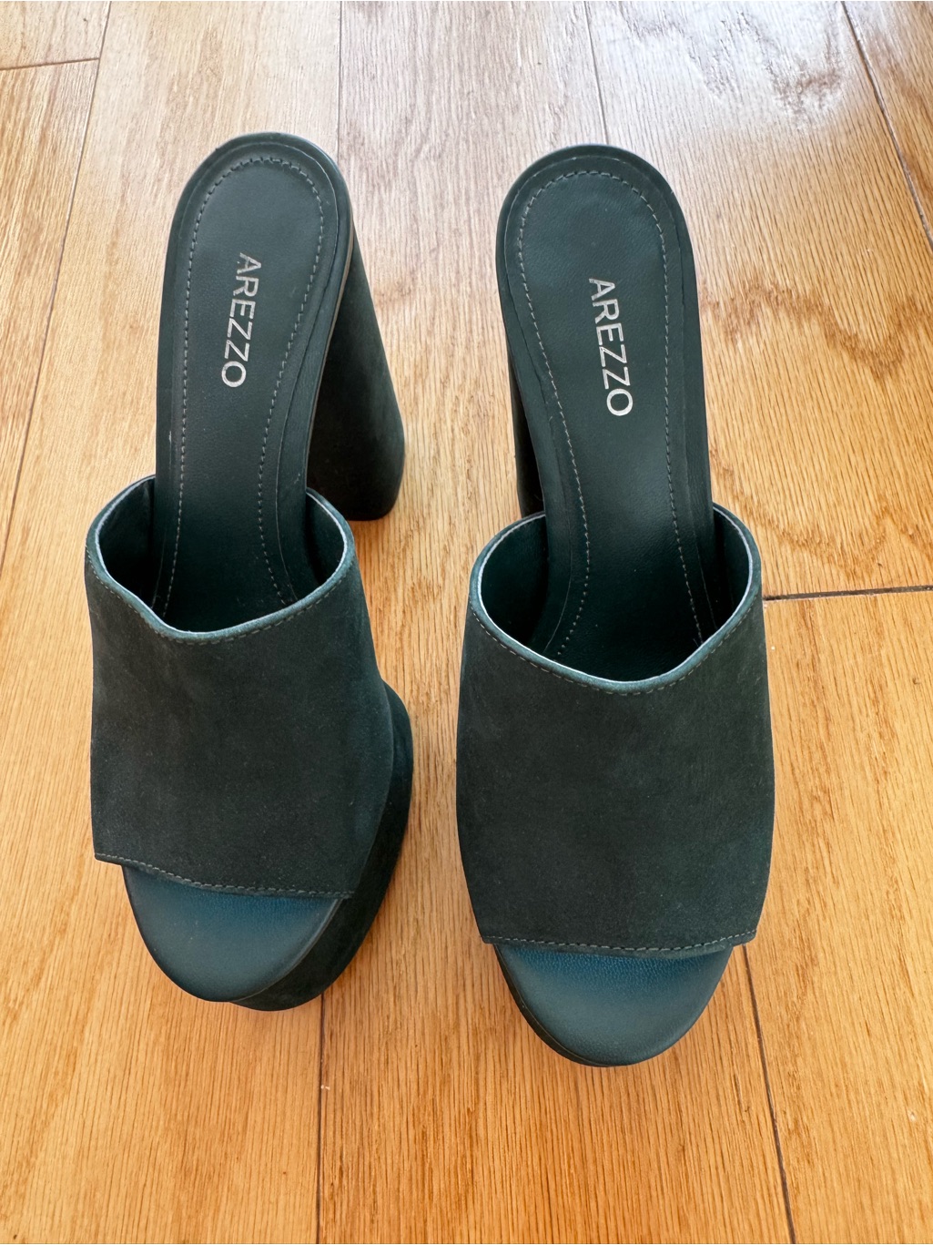 Dark Green Suede Platform Mule Heels
